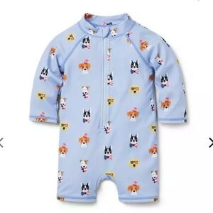 Janie and Jack Americana Baby Swimsuit Rashguard, EUC Size 18-24 mos, Cute Dogs!
